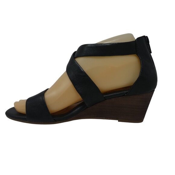 Sofft Mauldin Black Leather Open Toe Cross Strap Wedge Heel Sandals Womens 7 - Picture 3 of 13